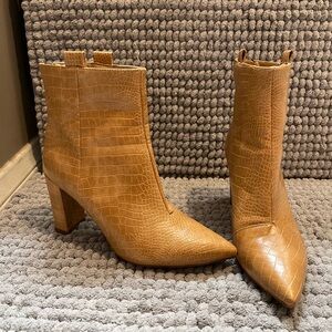Billini Tan Ankle Boots with Chunky Heel and Pointed Toe